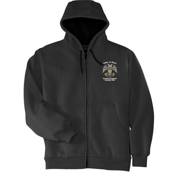 Valley of Akron 32nd Degree Embroidered - Heavyweight Full Zip Hooded Sweatshirt with Thermal Lining Thumbnail