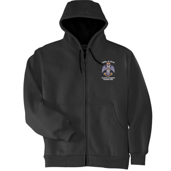 Valley of Akron 33rd Degree Embroidered - Heavyweight Full Zip Hooded Sweatshirt with Thermal Lining Thumbnail
